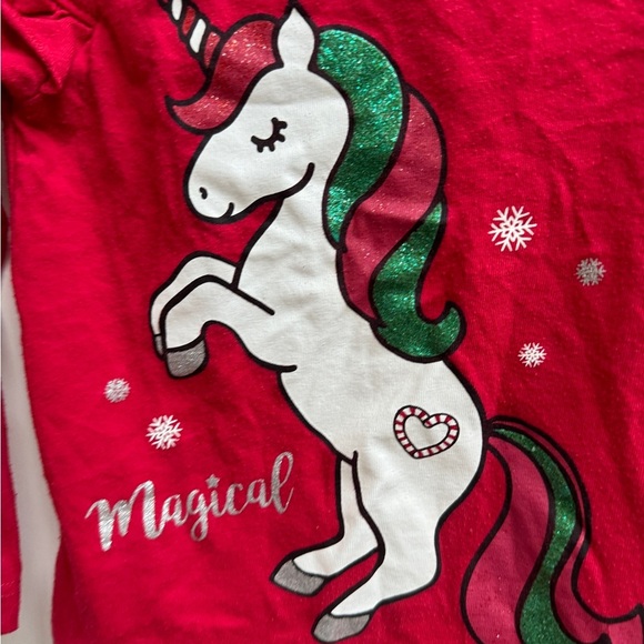 Holiday Time 2T Girls Red Magical Unicorn Christmas Holiday Long Sleeve Top - Picture 4 of 4
